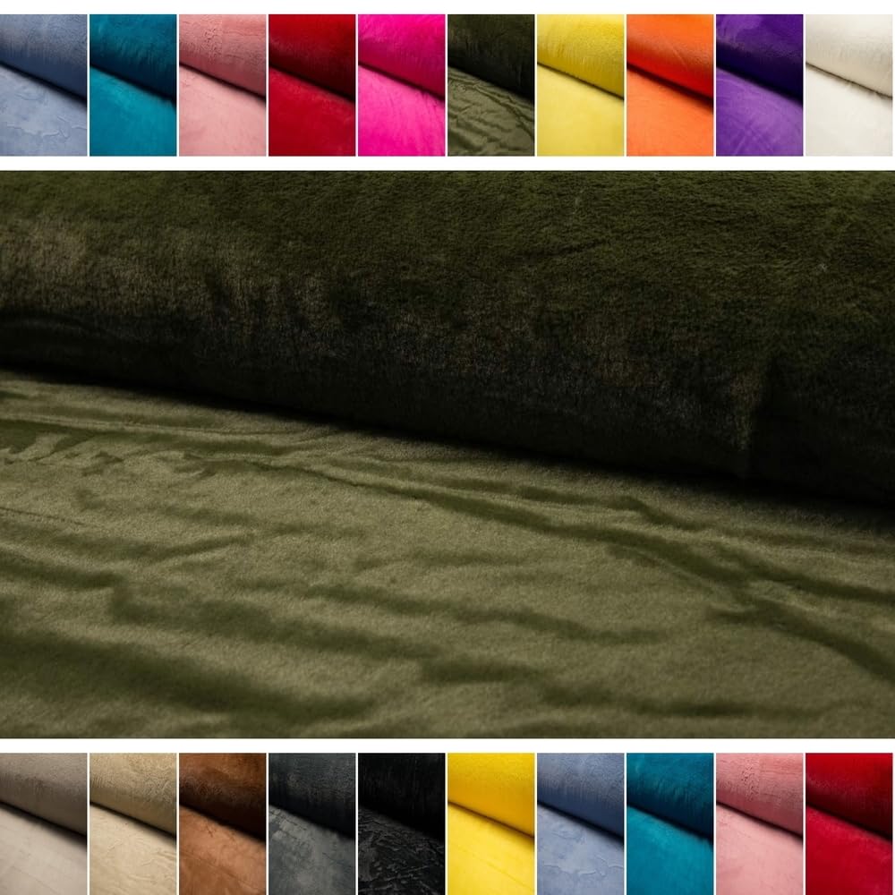 Fabrics-City kaki tissu en fausse fourrure peluche de lapin premium, imitations molle et poils longs, idéal pour vêtements, accessoires décoration, vente au mètre, 5198