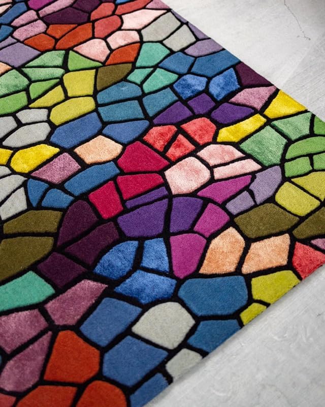 Abstract Mosaic Multicolor Area Rug 9x12 ft | Hand Tufted Modern Geometric Living Room Carpet