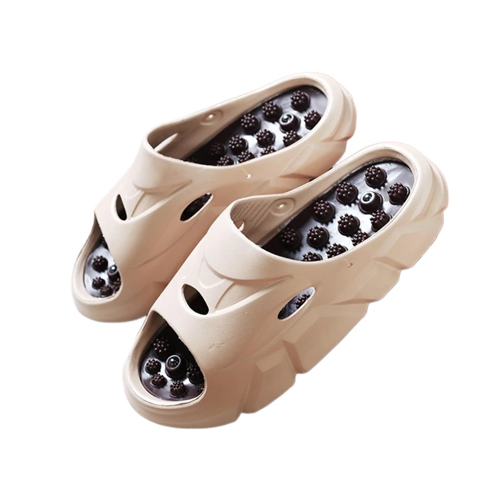 Sommer Männer Massage Hausschuhe Seiten Indoor Outdoor Sandalen Strand Casual Schuhe Weiche Sohle Slides Flip-flops männer(Khaki,41)