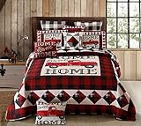 Virah Bella 3 Piece Queen Cabin Quilt Bedding Set - Strain Red Truck Home Sweet Home - Rustic...