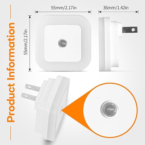 Miniatura 3 de Luz nocturna LED blanca de 0.5 W con sensor de atardecer a amanecer, paquete de 6  Diseñado para dormitorio, baño, escaleras, cocina