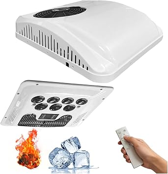 12V DC RV Air Conditioner, 15000 BTU Rooftop A/C Unit with Cooling & Heating, 3-Speed Fan, Digital Control Panel, High Efficiency RV Air Conditioner for Camper Van, Trailer, Motorhome, Bus, Truck