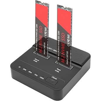 Hard Drive Docking Station Dual Bay NVMe M.2 SSD Enclosure 20Gbps USB 3.2 Gen 2x2 with Offline Cloning Tool-Free M.2 NVMe SSD Adapter Docking Station for M Key/B+M Key SSDs