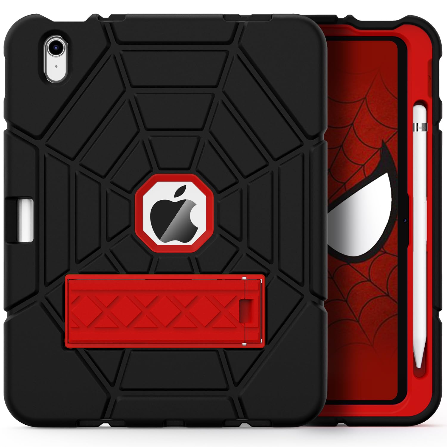 Grifobes Case for iPad 11-inch (A16) 2025 / iPad 10th Generation 2022 10.9 inch, Heavy Duty Shockproof Rugged 11th / 10 Gen Cover with Pencil Holder & Stand (Black+Red)