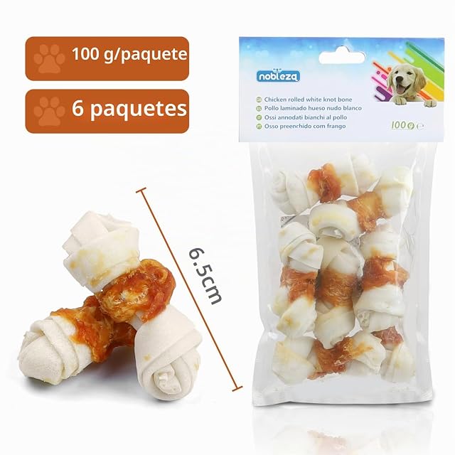 Foto 8 de 8 de Nobleza- Hueso para Masticar con diseño de Pollo para Perros, Pollo Envuelto Rawhide Huesos con Nudos…
