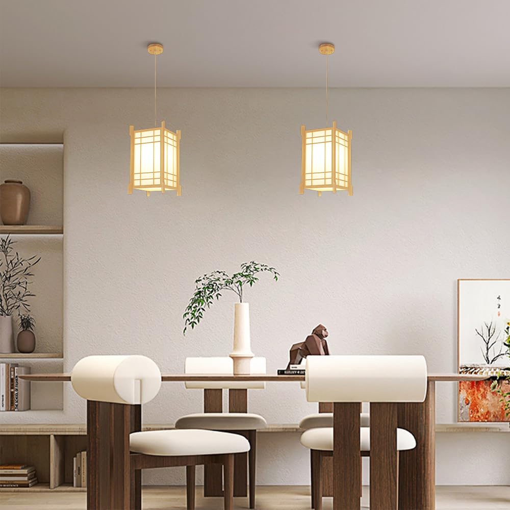 Jadssox Lampa wisząca z latarnią w stylu japońskim Drewniany żyrandol Wisząca lampa sufitowa Oprawa oświetleniowa, E27 Lampy wiszące do sypialni Restauracja Kawiarnia Herbaciarnia Bar Oświetlenie do j