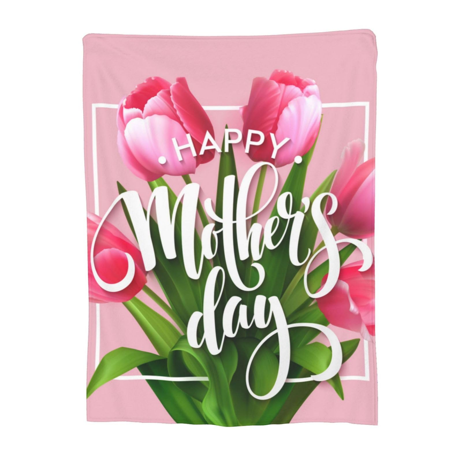 Throw Blanket Happy Mothers' Day, Pink Flowers Warm Cozy Soft Lightweight Flannel Blanket for Mom, Fuzzy Fleece Blanket Bedroom Sofa Room Home Decorative 50"x60"
