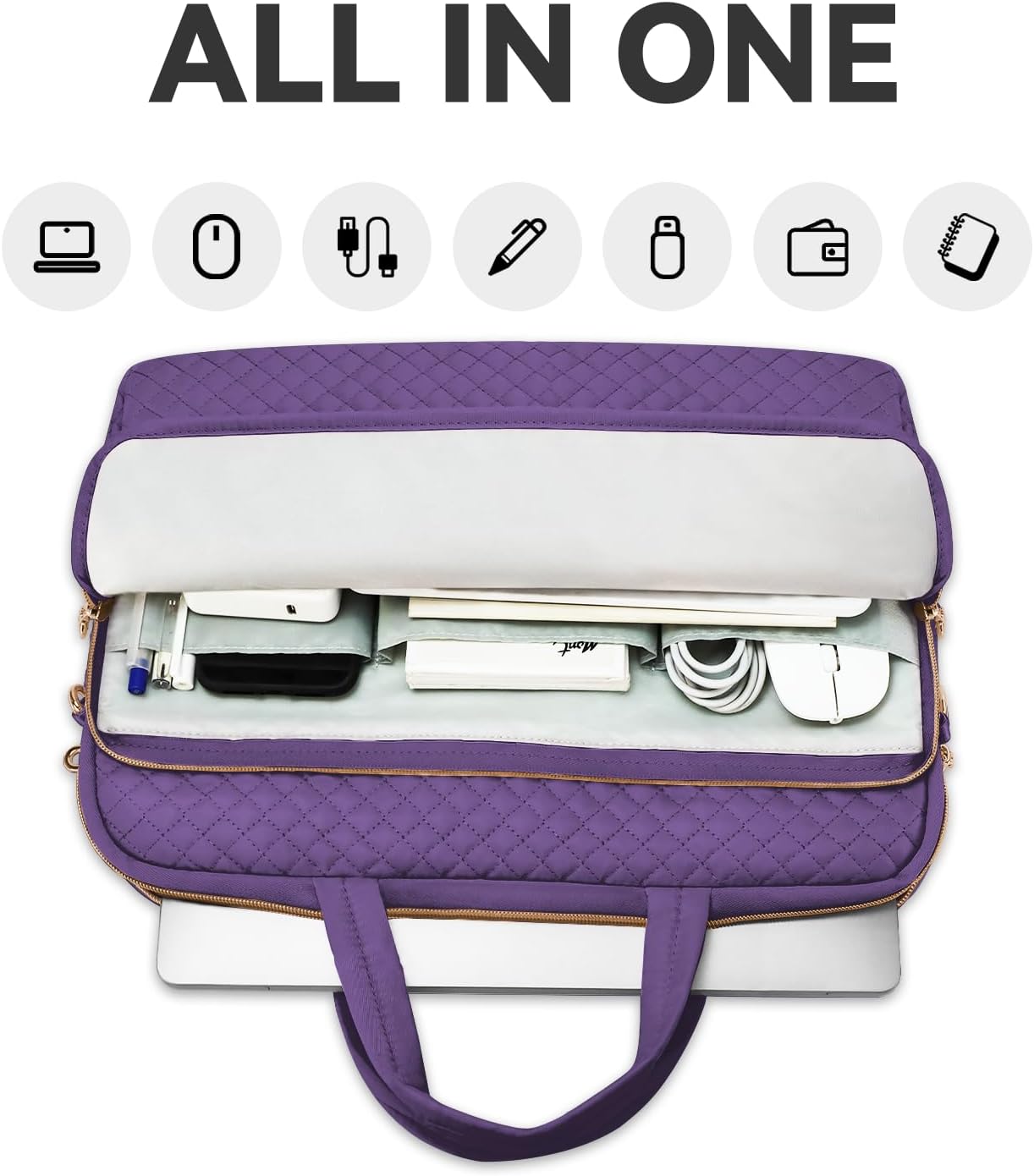 Laptop Case Bag Women Men Computer Sleeve Compatible with MacBook/Dell/HP/Acer/ASUS, Waterproof Shoulder Carrying Briefcase, Purple, 14-14.5 Inch