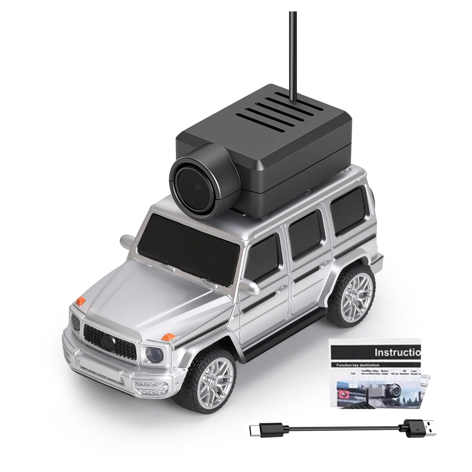 Voiture Télécommandée, 1:64 RC Auto 2,4G FPV Mini Voiture RC avec Caméra HD 720p, 3 Vitesses Réglables, Gyroscope, éclairage LED, Contrôle par Application (Argent)