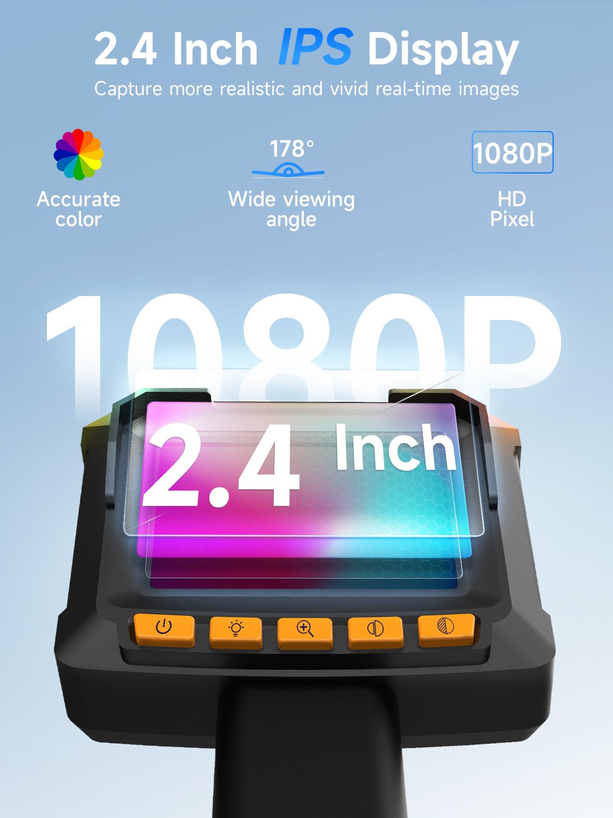 Cámara endoscópica con luz, Moman EOS1 Boroscopio 1080P HD, cámara de inspección digital de 2.4 pulgadas, pantalla IPS IP67, impermeable, boroscopio de mano, cámara de drenaje de serpiente con 8 luces