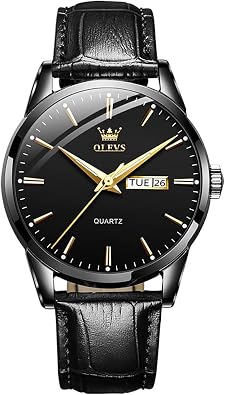 OLEVS Mens Watch Leather Band Quartz Classic Mens Minimalist Watches Simple Round Water Resistant Men Dress Watches
