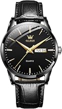 OLEVS Leather Strap Watches for Men, Analogue Quartz Date Dress Waterproof