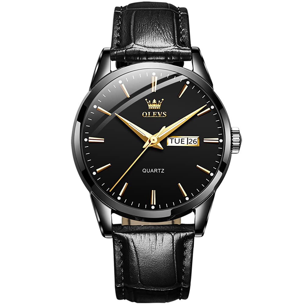 OLEVSMens Watches Leather Wristwatch with Waterproof Luminous Analog Quartz Fashion Business Sport Watches for Men
