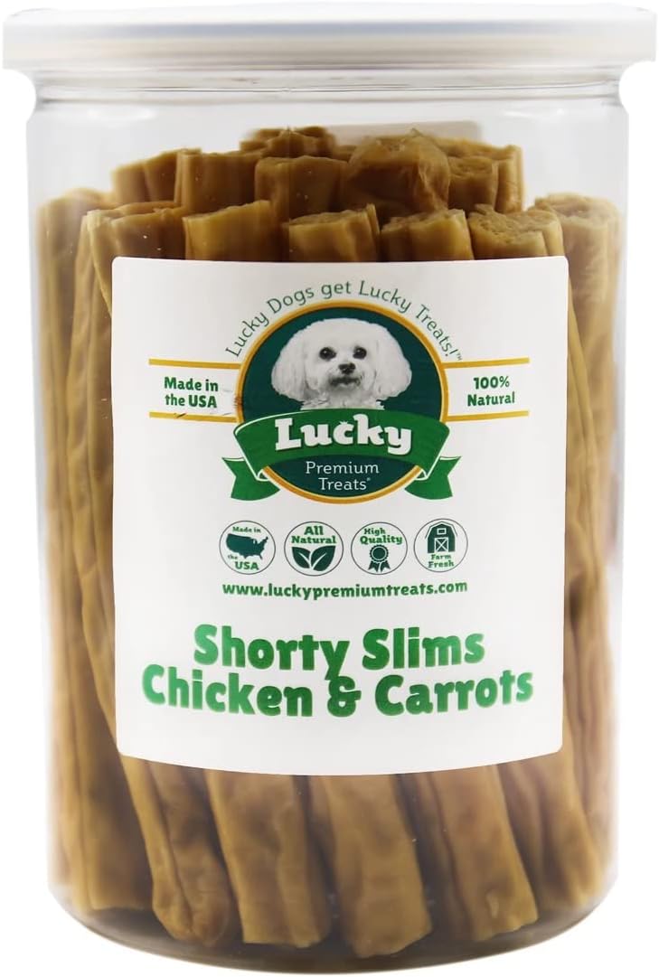 Lucky Premium Treats Lucky Shorty Slims - Apple and Chicken Jerky Dog Treats, Crunchy Dog Chew Sticks with Real Chicken and Apple for Small to Large Dogs (7 Count)
