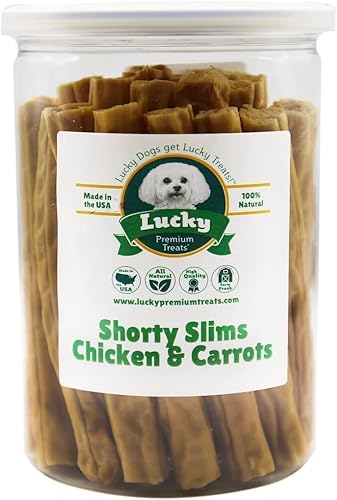 Lucky Premium Treats Lucky Shorty Slims - Golosinas para perros de zanahoria y pollo, palitos crujientes para masticar con pollo real y zanahoria