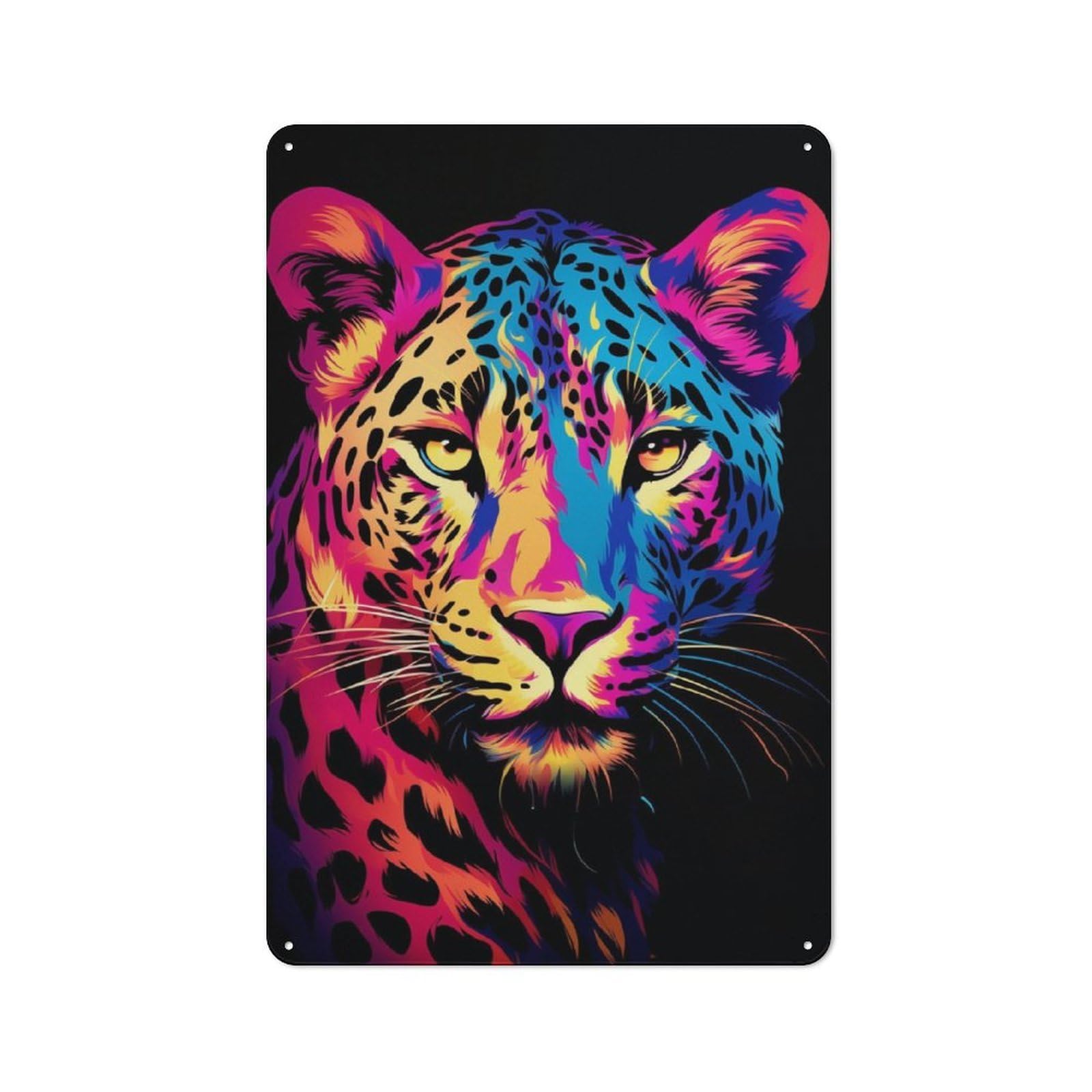 Vintage Metal Sign 30x20cm Featuring Neon Jaguar, Home Bar Decor for Cafe, Pub, Workshop Or Home Bar