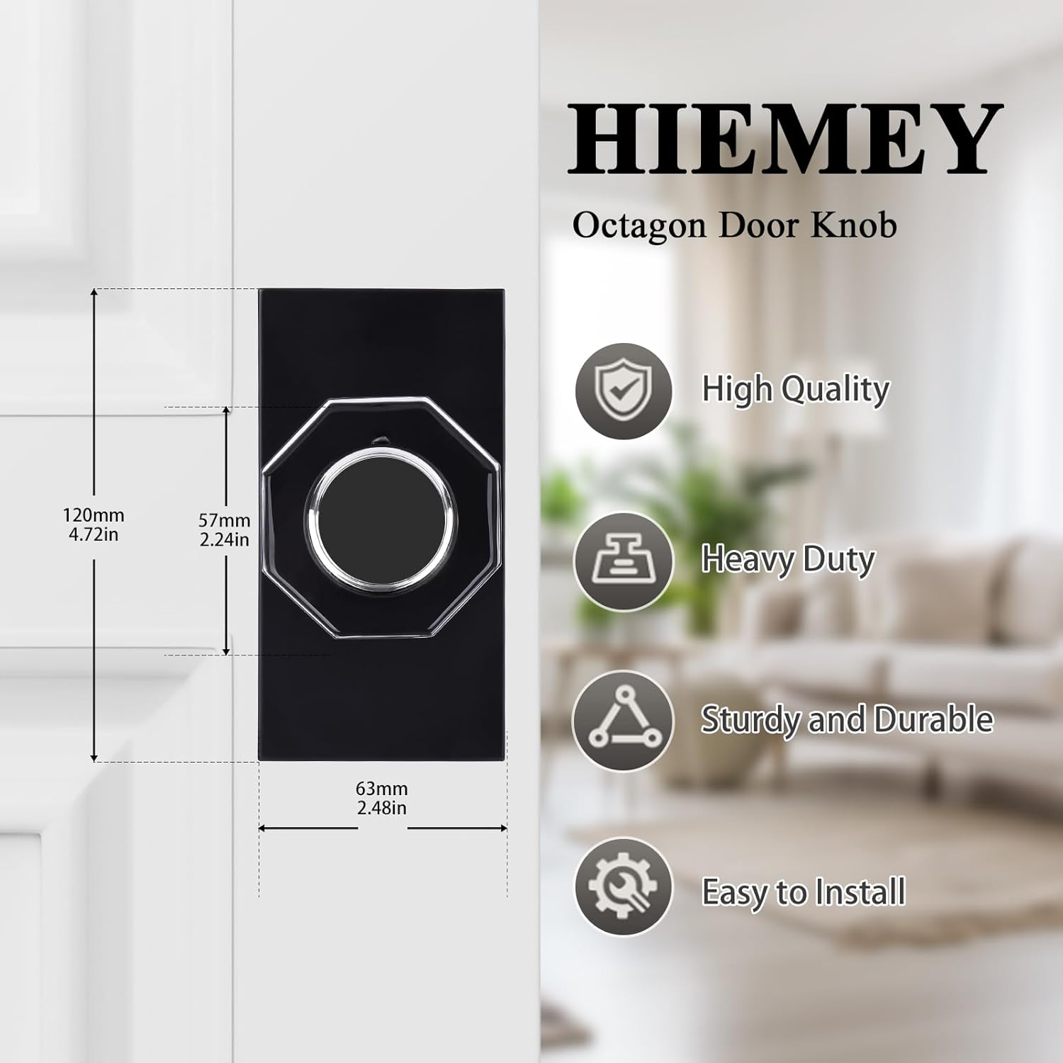 Matte Black Clear Glass Crystal Door Knobs Interior with Lock,Octagon Modern Classic Privacy Door Knobs for Bedroom/Bathroom