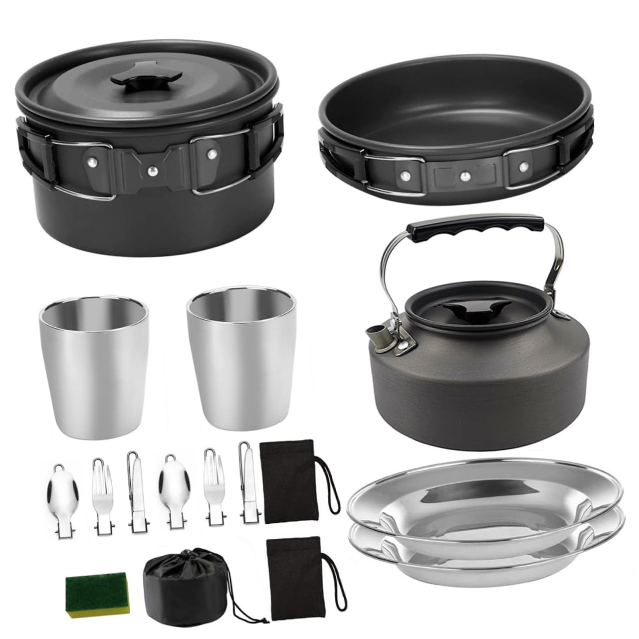 Toyvian Ensemble Cuisine pour Randonnée 2-3 Personnes Ustensiles Cuisine Pliable en Alliage Pot de Survie pour Camping Couverts pour Pique-Niques