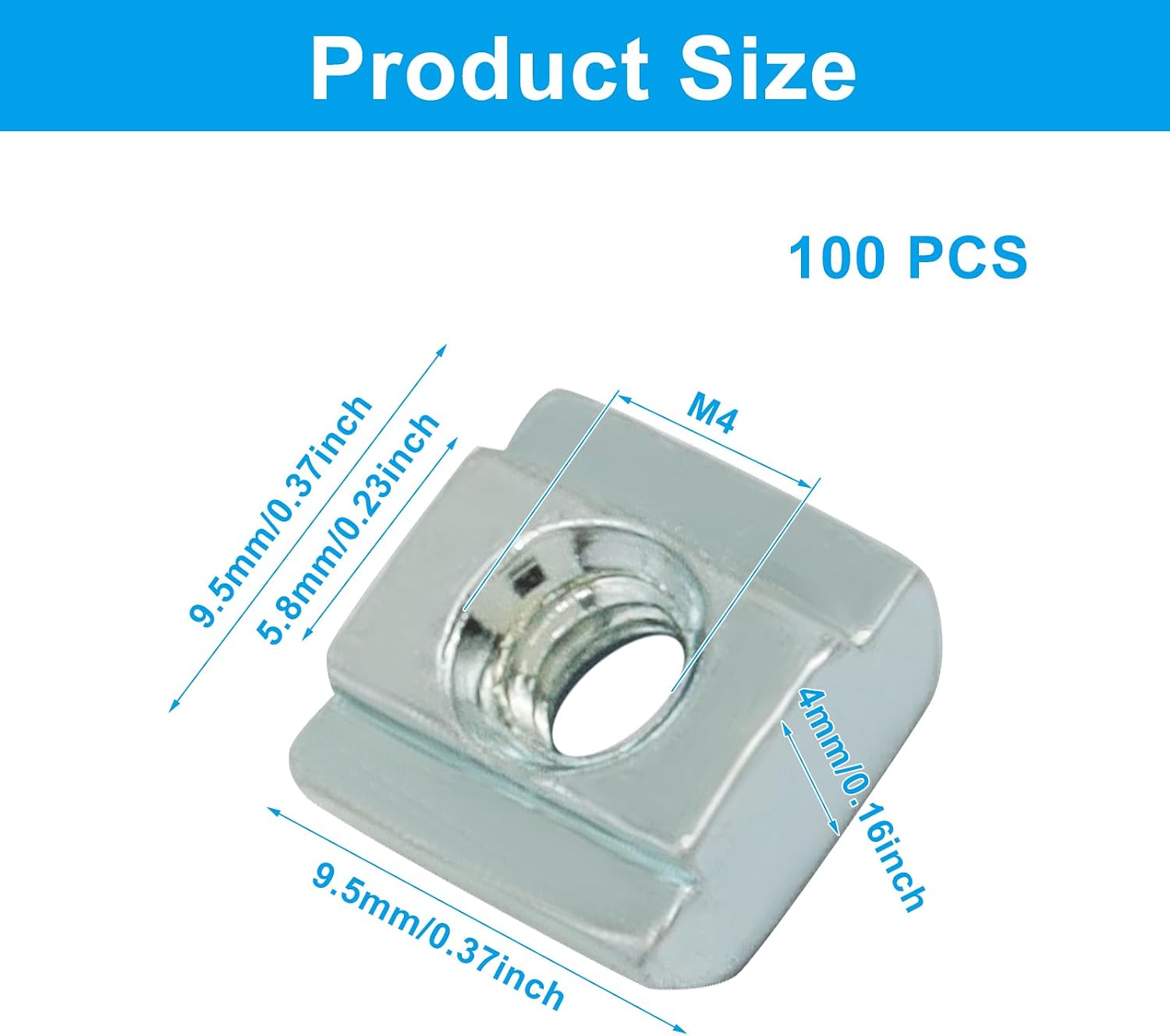 M4 Sliding T Nuts, 100-Pack, 6mm T-Slot