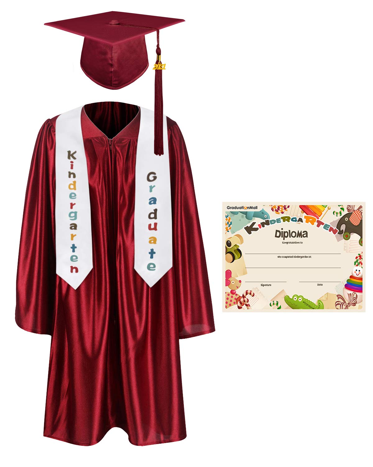 Kindergarten Graduation Cap Gown Stole Package with 2023 Tassel, Certificate