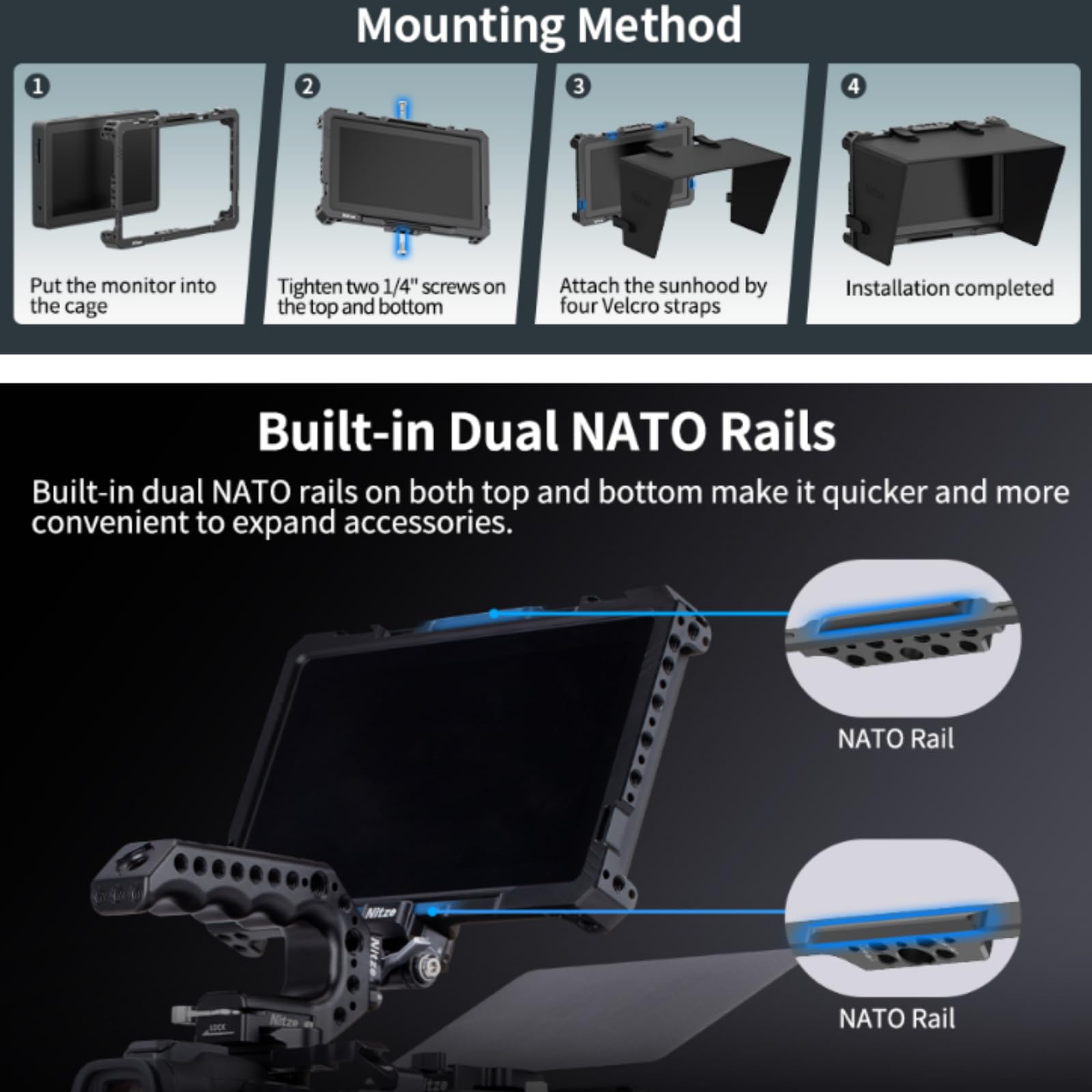 Amazon | モニターケージ Nitzeケージ OSEE G7 Pro 7インチモニター用