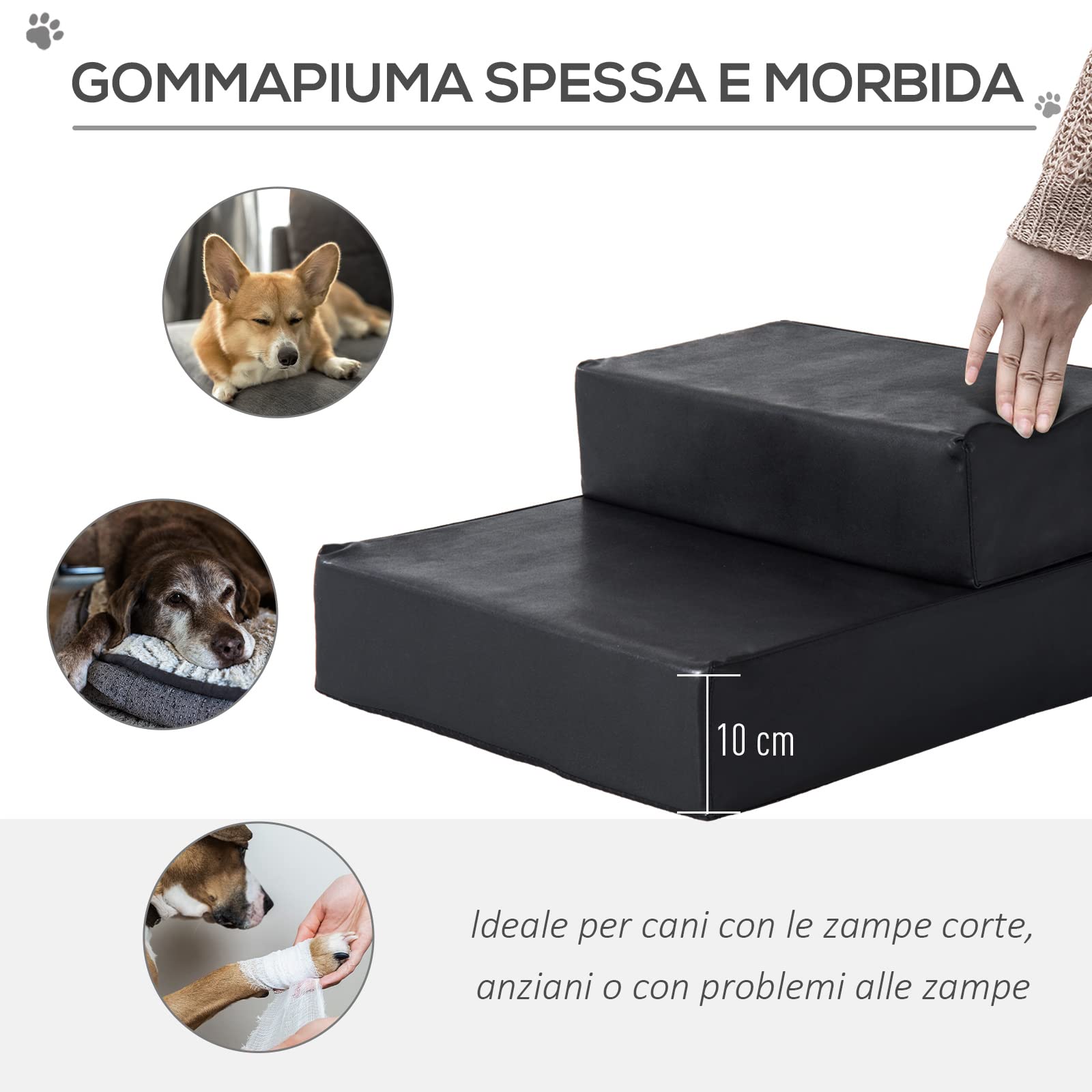 PawHut Scaletta per Cani a 2 Gradini con Cuscino, Scala per Cani in PU e Gommapiuma, 67x39x10 cm, Nero