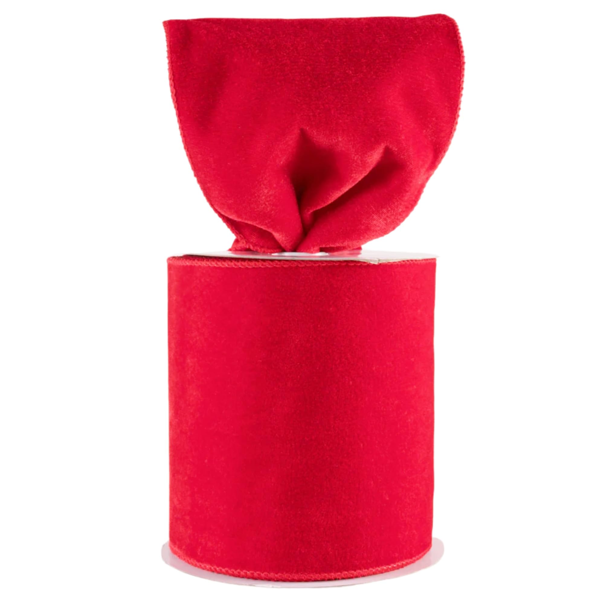 Velvet Wired Edge Ribbon, 4 Inch Width, Christmas Gift Wrapping Ribbon, Waterproof for Wreath DIY Crafts (Red, 10 Yards)