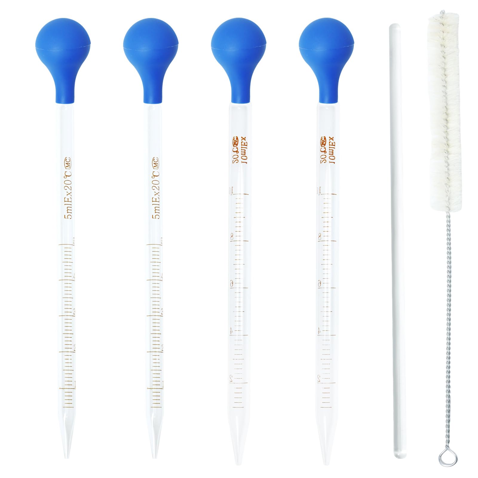 4-Pack Glass Graduated Pipettes with Thick Rubber Bulbs - 5ml and 10ml Droppers Set Includes Stir Rod & Cleaning Brush, Liquid Transfer & DIY Projects