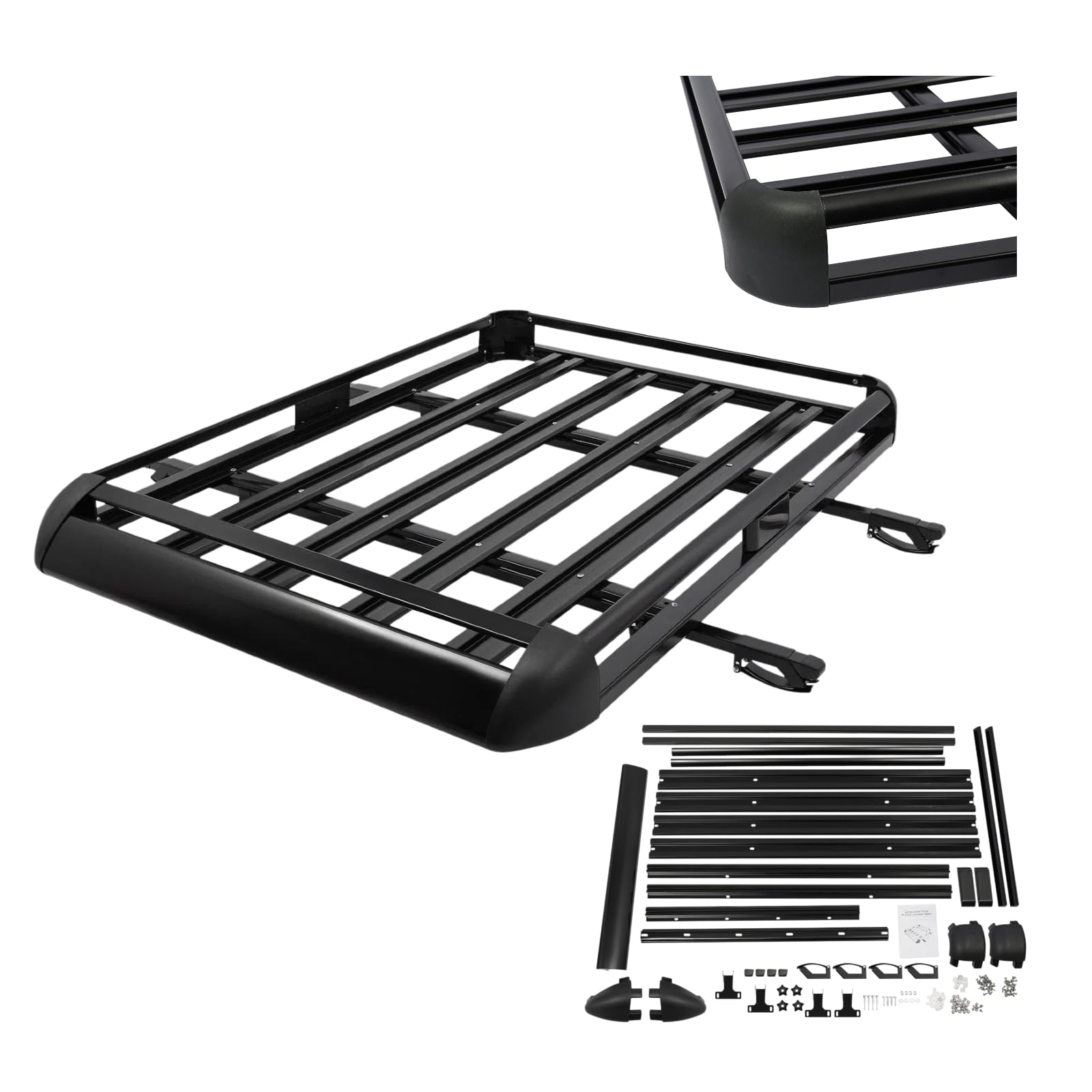 Barres de toit de voiture, barres de toit en aluminium, panier de toit en aluminium avec déflecteur de vent, charge maximale 150 kg, largeur réglable, convient pour SUV avec porte-bagages intégrés