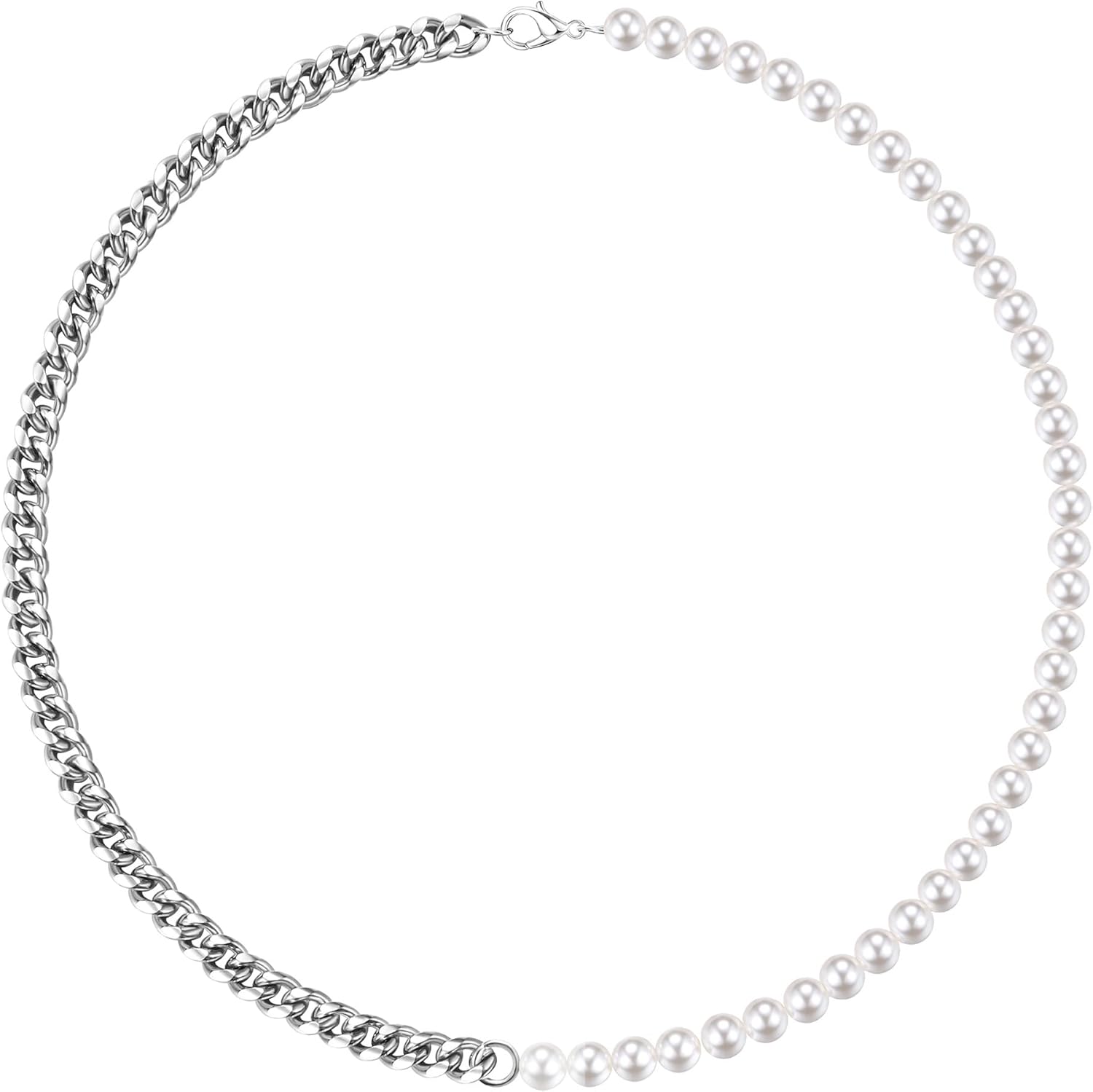 YADOCA Collar de Perlas para Hombre Collar Media Cadena Media Perla Acero Inoxidable Hip Hop de Plata Collares de Hombre Cadena Cubana/Fígaro