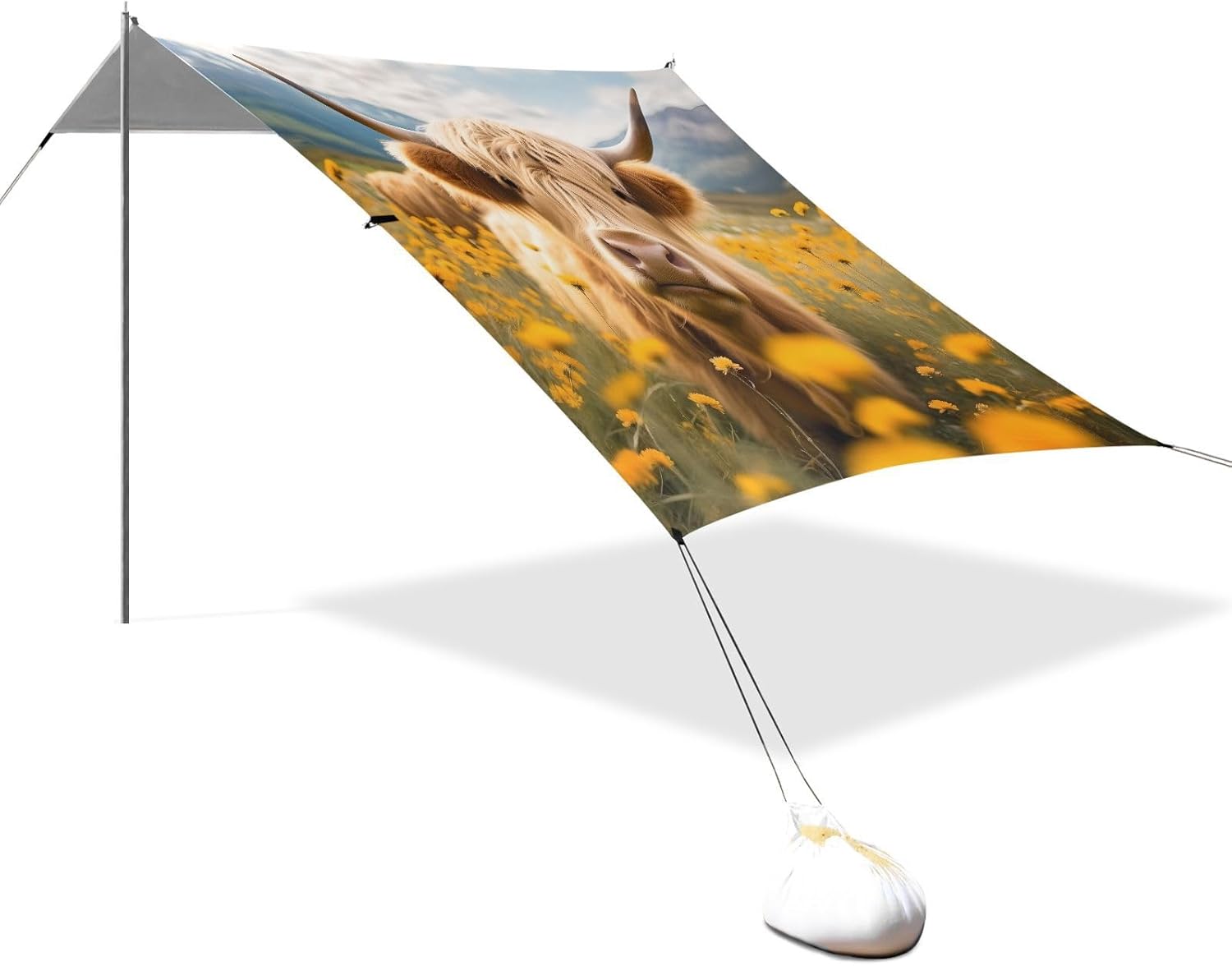 ALAZA Cattle in Field Beach Tent Sun Shelter UPF50+ Protection Beach Shade Canopy w/ 4 Sandbags for Outdoor Camping, Fishing, Backyard Fun, Picnic, 10x9 ft