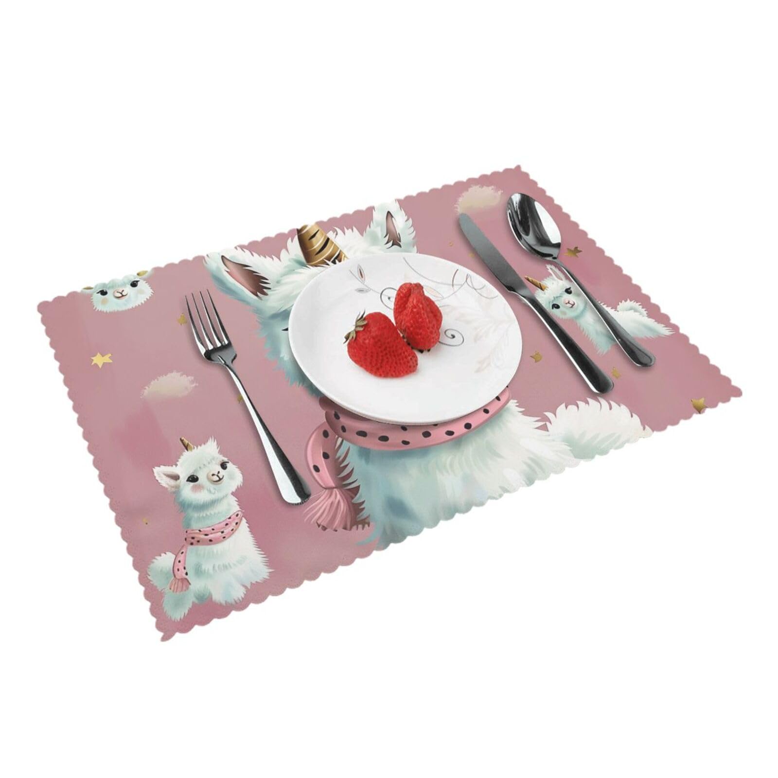 Cute Llamas Printed Placemat Heat Resistant Place Mats Set of 4 PCS Washable Kitchen Table Mats, 12x18 Inch