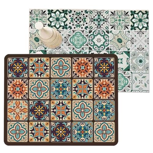 LEEQBCR 2pcs High Absorbency Kitchen Sink Mat, Quick Drying Sink Drainer, Diatomaceous Earth, Kitchen Counter Coffee Maker Non-Slip Coffee Mat 30x20cm (Shingnan Colourful Tile Model)