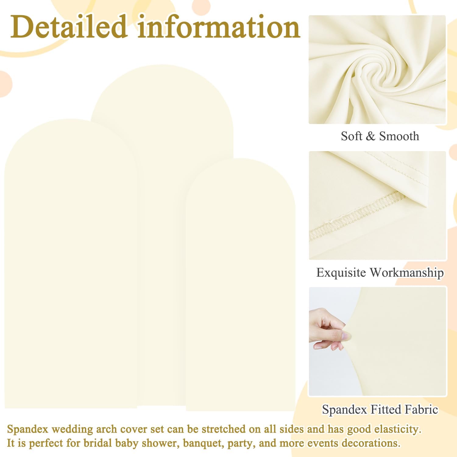 FOTSHARER Ivory Arch Cover Set of 3 Spandex Wedding Backdrop Arch Covers 6FT 5FT 4FT Chiara Arched Stand Cover Stretchy Backdrop for Birthday Party Bridal Baby Shower Graduation Balloon Decorations