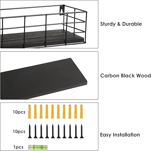 Miniatura 4 de Fixwal Estantes flotantes colgantes, 2 juegos de estantes montados en la pared para almacenamiento en la pared, estante de almacenamiento colgante