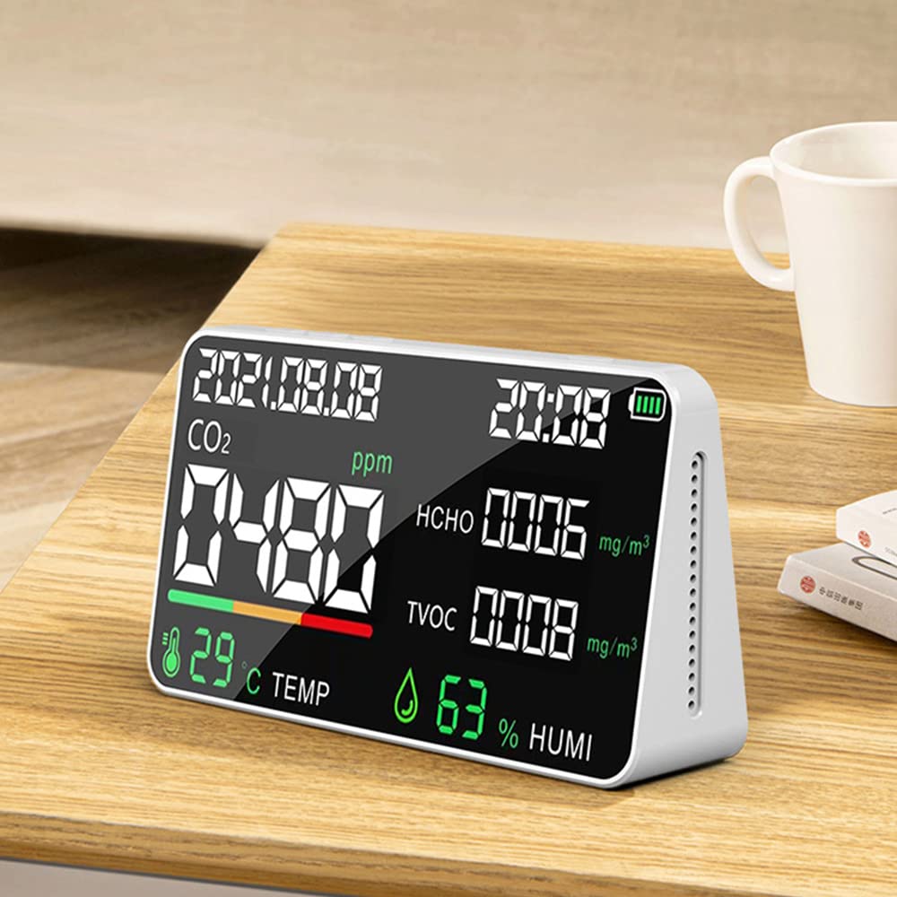 Monitor jakości powietrza 5 w 1 LED Cyfrowy miernik temperatury i wilgotności CO2 HCHO USB Akumulator Wewnętrzny miernik dwutlenku węgla do pomieszczenia Biurowego Magazyn szklarniowy (biały czujnik