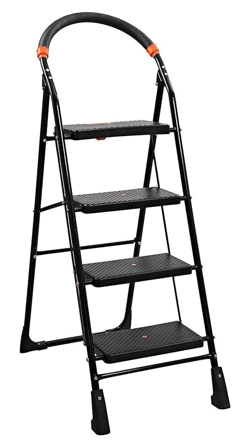 ZOSHOMI obbo Step Foldable Ladder with Wide Steps, Ladder for Home & Office use, Durable, Wide, Lightweight & Easy to Carry Stairs for Home (Large, Black)