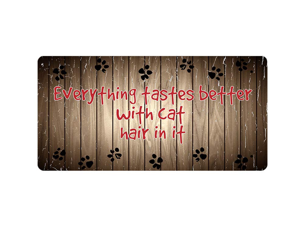 Mcmug White - Everything Tastes Better With Cat Hair In It - Metal Sign, Decorative Sign, 200Mm X 100Mm