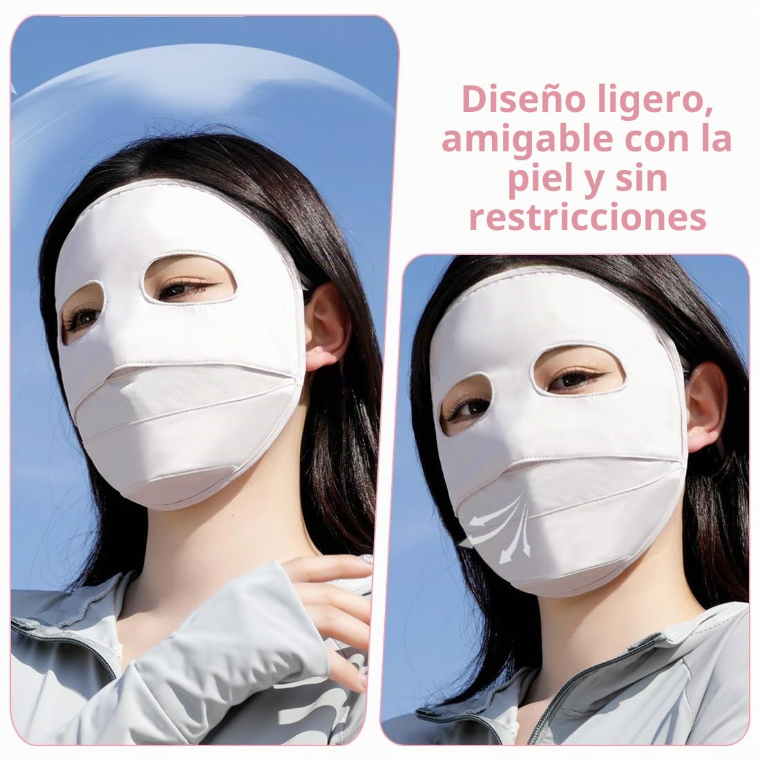 NHQZ Máscara Solar,UPF50+,Máscara UV con Borde,Máscara Transpirable,Máscara Reutilizable Lavable,Máscara Solar de Seda de Hielo con Protección UV para los Ojos