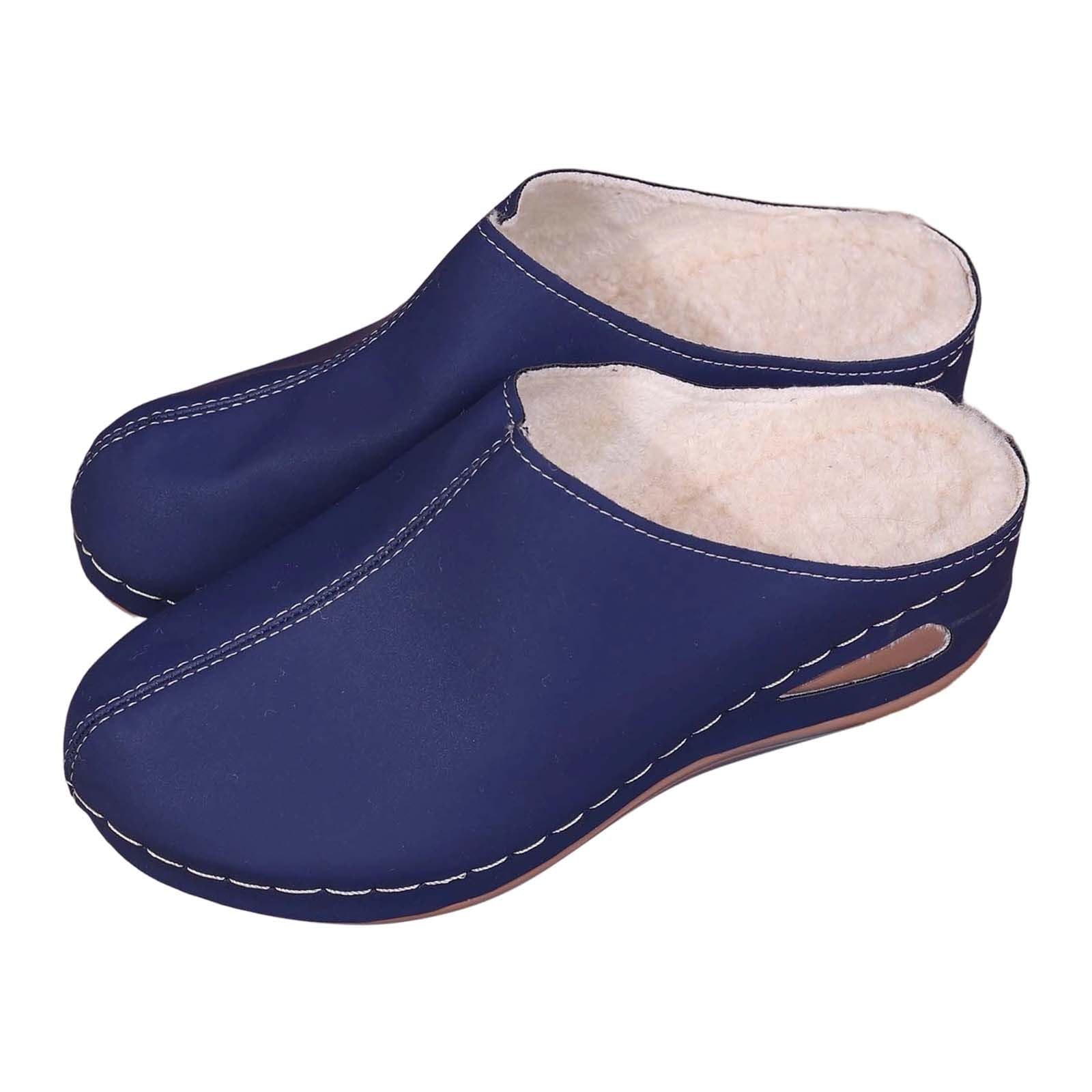 Pantuflas de invierno para interiores y exteriores, acogedoras, con forro sintético, tacón inclinado, suela cómoda y cálida