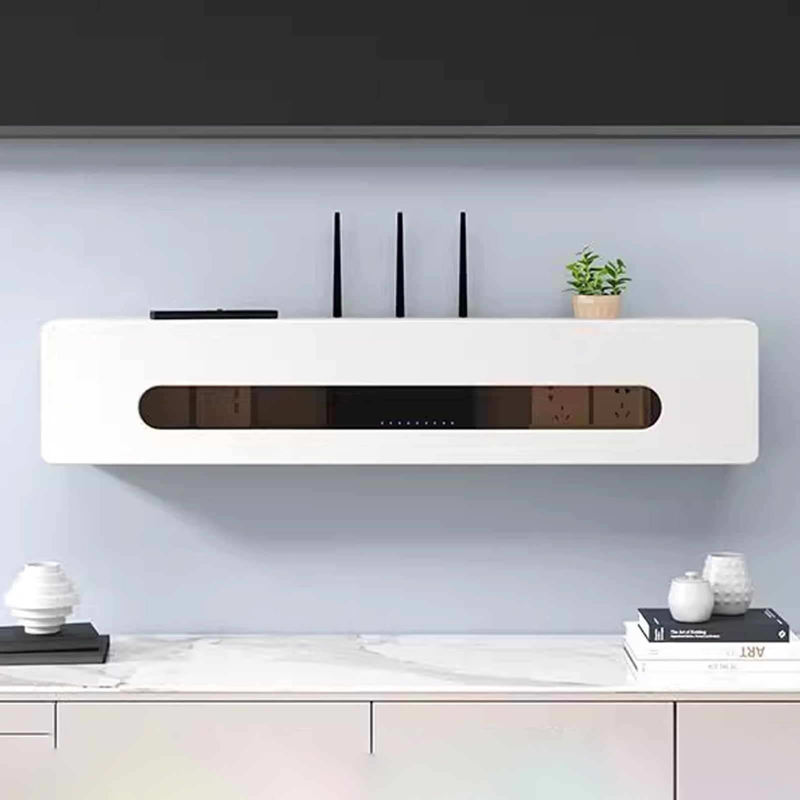 Étagère murale en bois pour routeur, boîte de rangement WiFi, armoire cachée pour bureau et salon