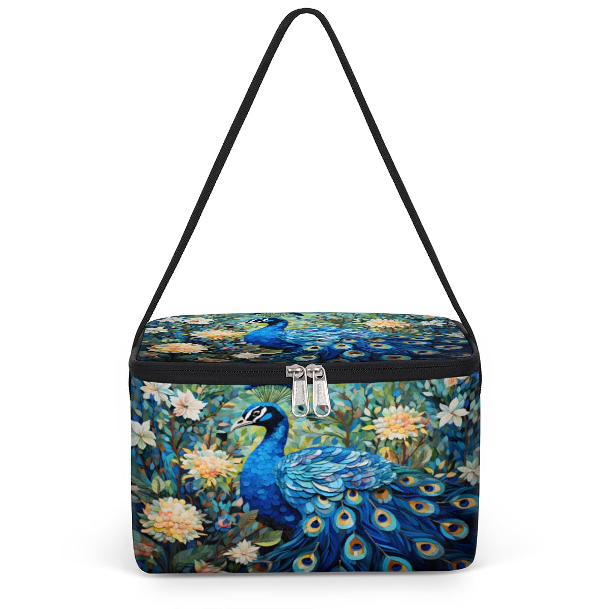 GzLeyigou Beautiful Peacock Lunch Bags for Women Men 9 Cans, Hot & Cold Food Delivery Bag Insulated Grocery Bag Insulated Lunch Box Peacock Flower Cooler Bag for Office Work Picnic Beach