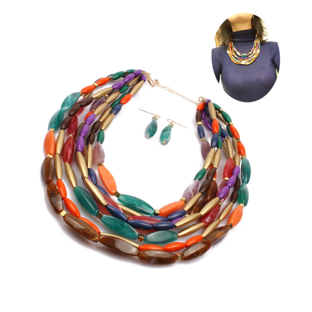 GALPADA 3pezzi Collana Multilayer Colorata Con Perline Per Donne Gioielli Artigianali Eleganti Per Occasioni Speciali e Uso Quotidiano