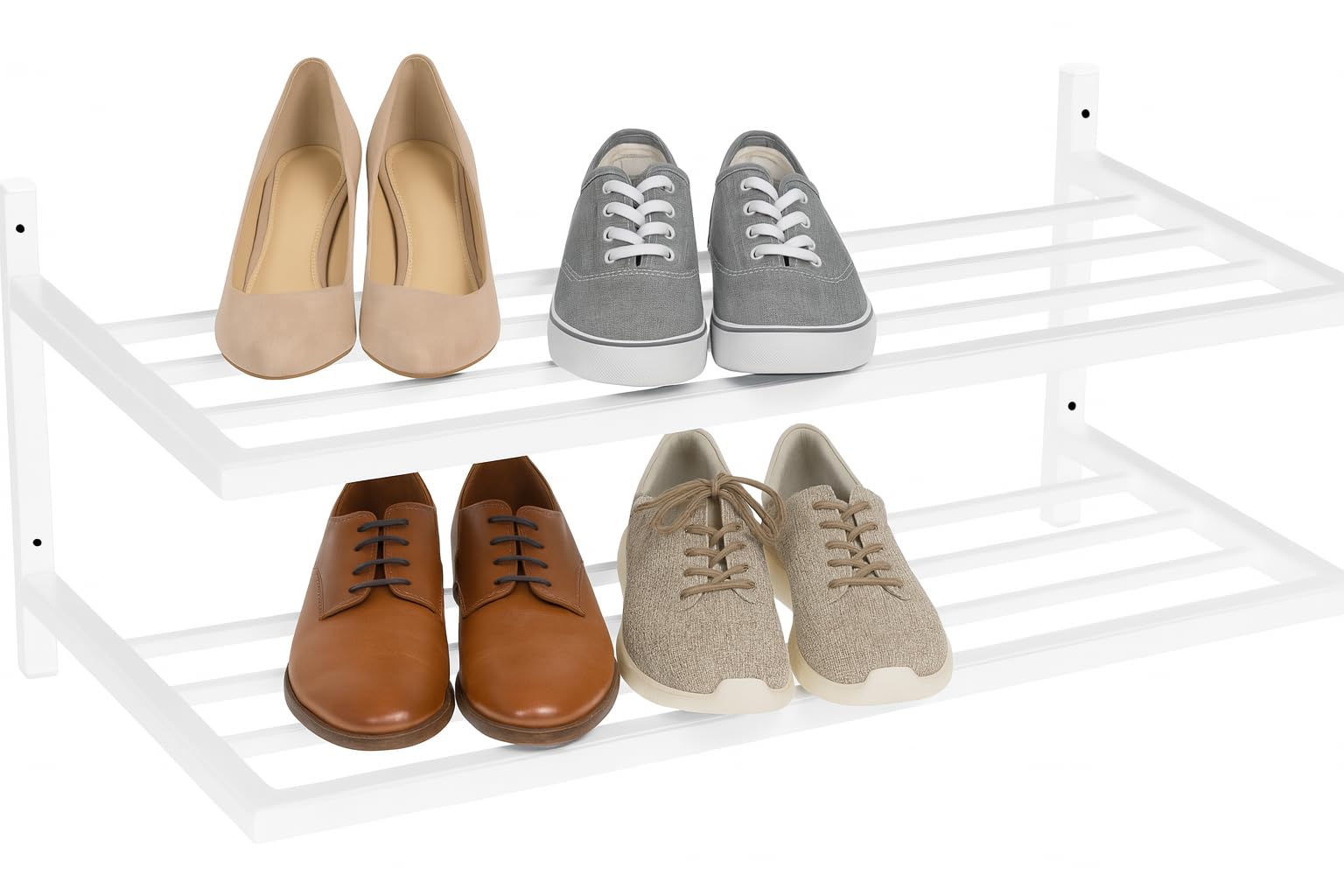 Schuhregal Metall - Schuhregal Hängend - 70 x 33 x 31 cm - mit 2 Ablagen, Wandmontage - Schuh Organizer für Flur, Garderobe - Schuhablage Scarpe Weiß
