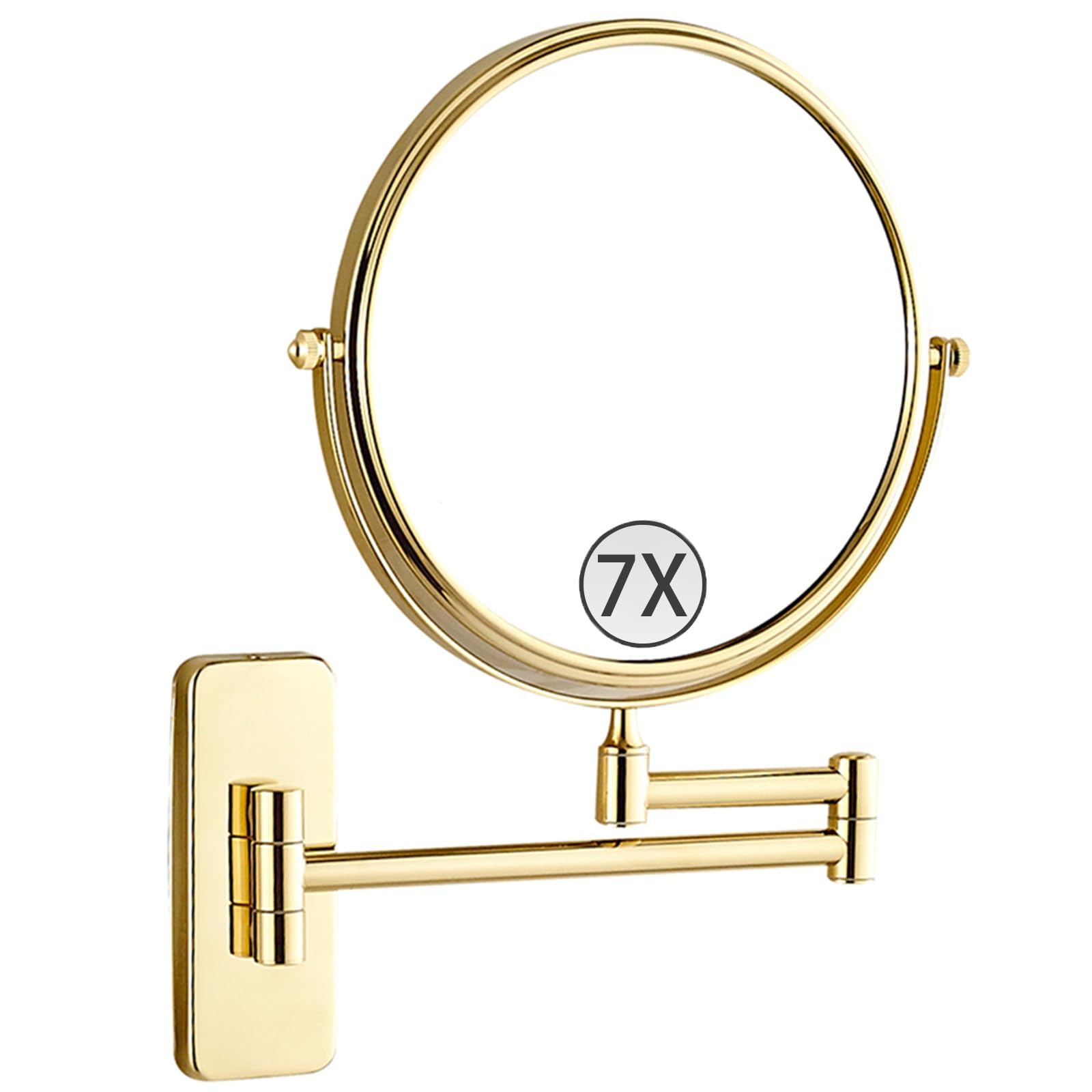 SXFSDOU 6" Wall Mounted Makeup Mirror with Magnification, Double Sided Magnifying Mirror, Rotatable Extendable Cosmetic Vanity for Bathroom,Gold,7X