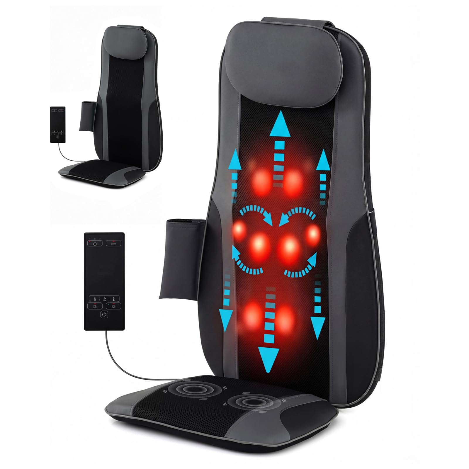 GOPLUS Siege Massant Shiatsu avec Chaleur, Siège de Massage avec 4 Nœuds de Pétrissage et Vibration 3 Niveaux, Masseur Cervical et Dorsal, Pétrissage Profond&Vibrations, pour Maison&Bureau