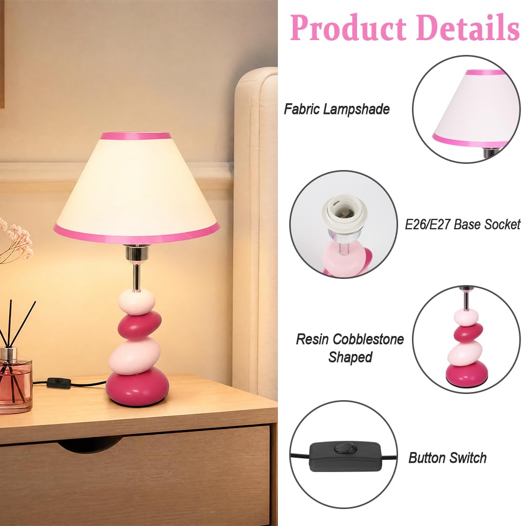 Lampada da tavolo Galet Rosa,Lampada da comodino in resina per camera da letto della ragazza,Camera da letto e ufficio,Lampade da ufficio moderne per leggere e lavorare,Lampadina E27 richiesta