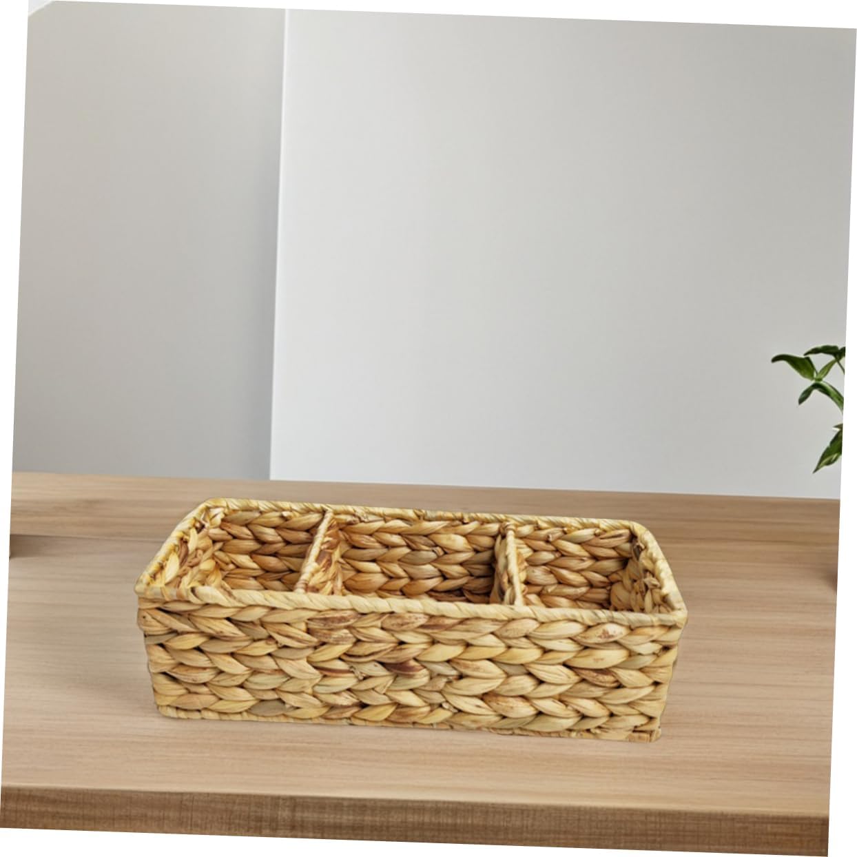 Woven Storage Basket Sections for Organizing Kitchen Utensils and Office Supplies Hand-Woven Natural Material Compact Design for Desktop and Shelf Use