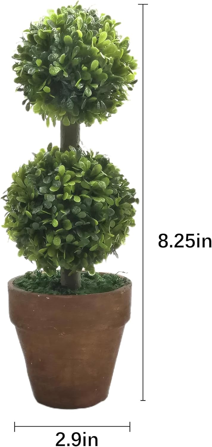 Small Fake Potted Plant Decor: 3 Pack Artificial Topiary Shrubs Decorative Plant Indoor Outdoor, 8.27" Plastic Tall Fake Plants for Home Kitchen Living Room Shelf Desk Greenery Decor