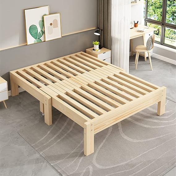 BIGMAII Natural Pine Wood Bed Frame Without Headboard